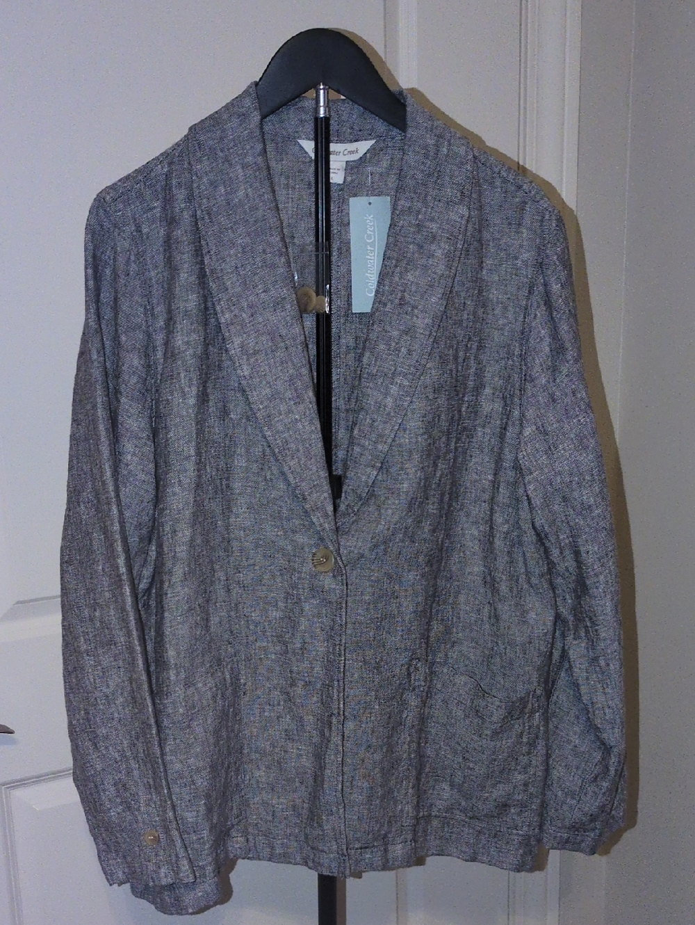 Coldwater Creek Heathered Charcoal 100% Limen Single-Button Blazer